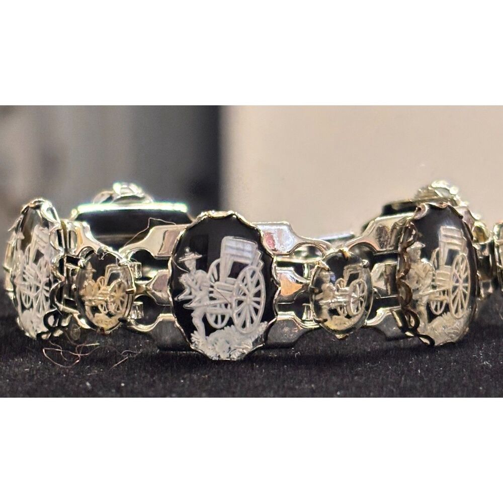 VTG 50s Black Glass Intaglio Bracelet